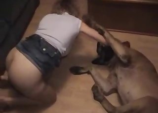 Beautiful babe is enjoying her lovely dog
