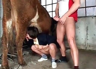 Busty babe and her lovely farm animal