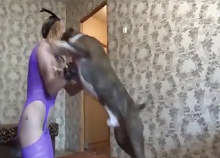 Cute angel in purple lingerie likes bestiality