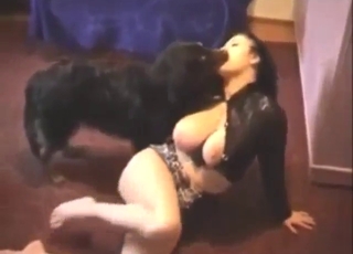 Hayvanlarla cinsel ilişki pornosu, seksi bir kadının yalandığını gösteriyor