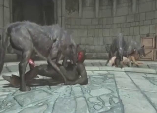 Porn cartoon with wolves from Skyrim gaping