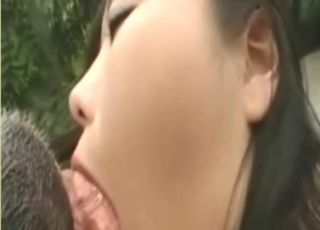 Doggystyle blowjob for a dog in JAV porn