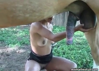 Lusty brunette is providing a perfect zoophilia head