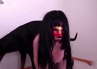 Adorable homemade zoophilia with a masked girl