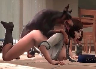 Chú chó Doberman 3D bị bắt gặp đang cưỡi một cô gái hư hỏng