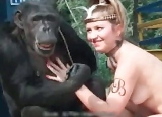 Foot fetish activity with a monkey