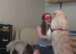 Masked musician and her trained dog