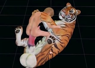 Young boy riding a tiger's hot boner